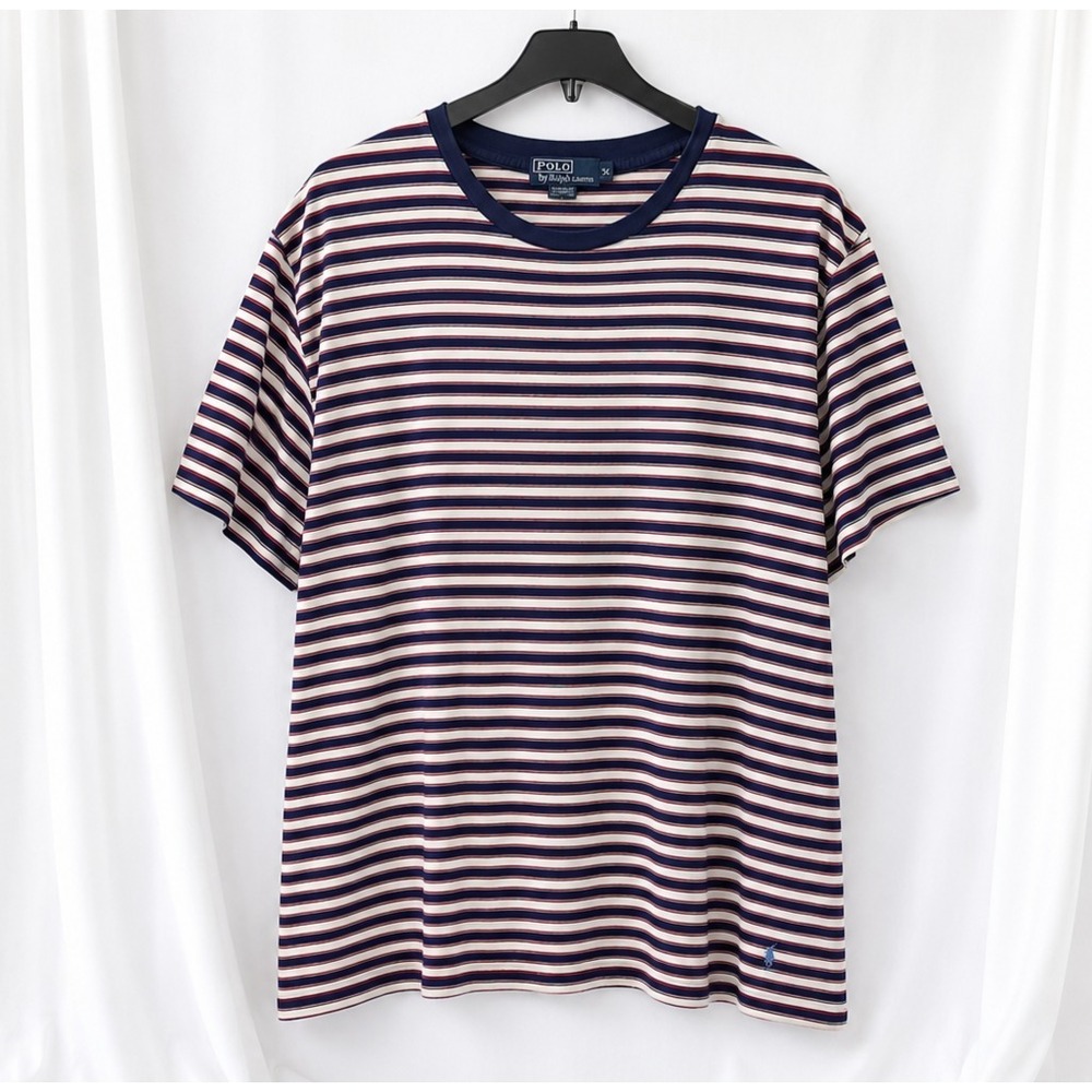 Polo Ralph Lauren Tshirt Crew Neck XL Navy Cream Striped Cotton Pony Classic Tee